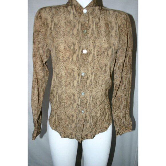 Spenser Jeremy Women's Blouse Brown Size 4 Rattlesnake Scales Abalone Buttons - Picture 8 of 12